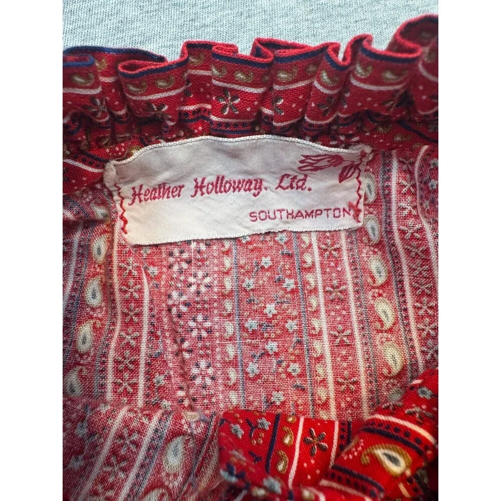 Vintage 1980s Heather Holloway Girls Prairie Dress Red Calico Floral Size 4/5